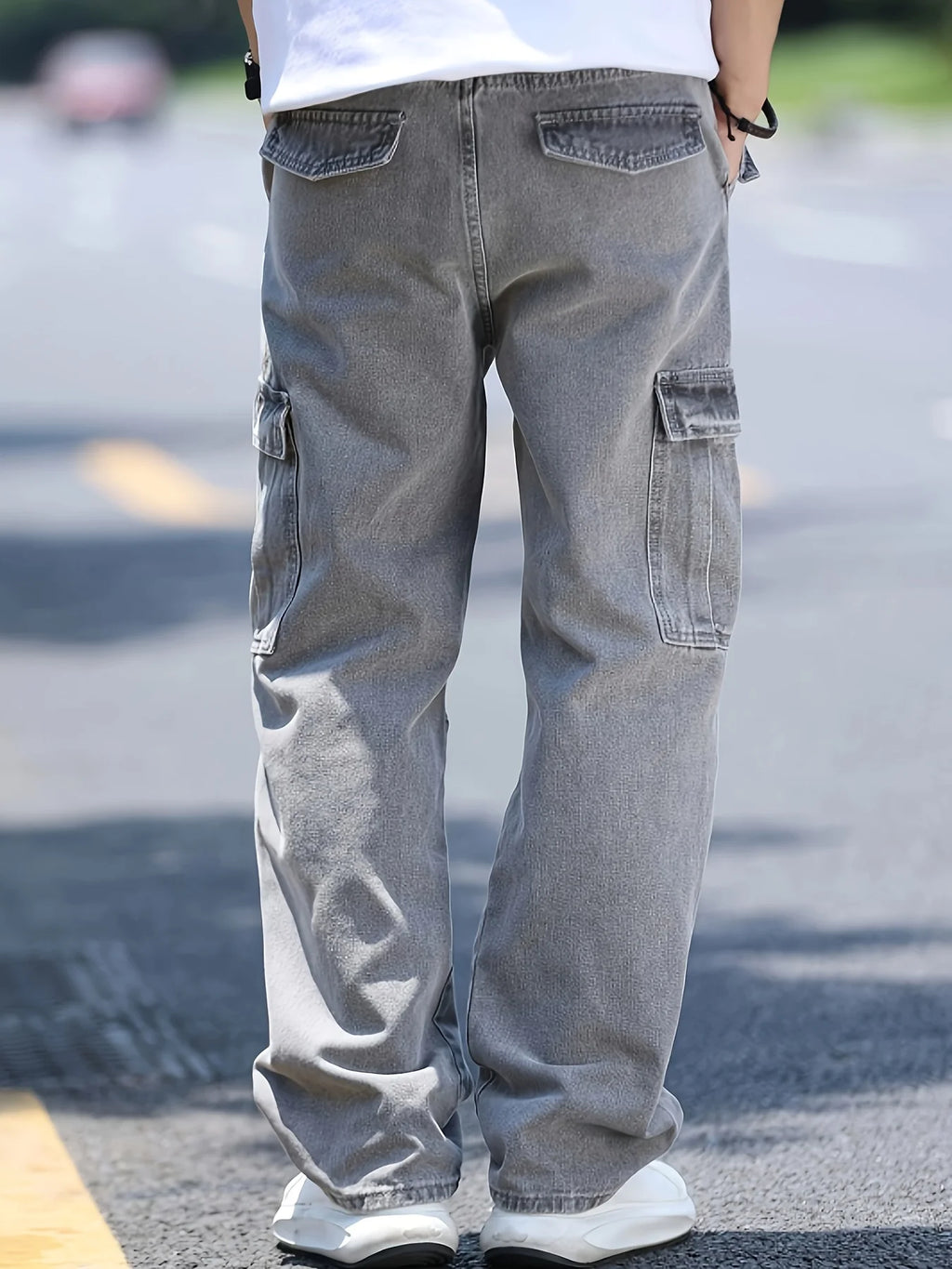 Men's Multi-Pocket Denim Work Pants, Straight-Leg Jeans, Lumberjack Work Pants, Large-Capacity Pocket Jeans