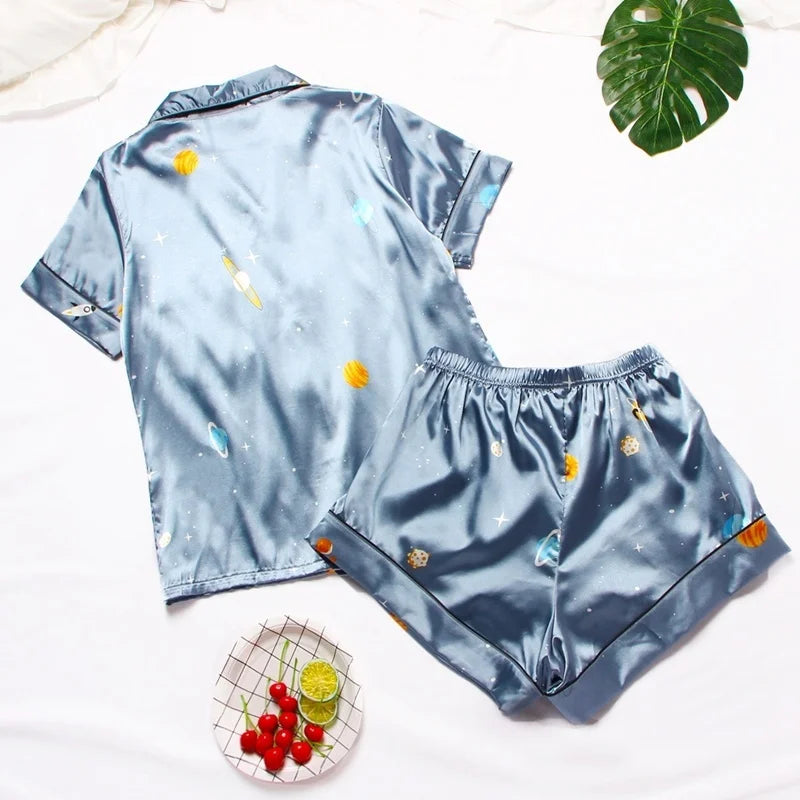 Spring Autumn Pajama Women Silk Satin Pajamas Set Long Sleeve Shirt with Trouser Sleepwear Loungewear Female Pajamas Suits Mujer