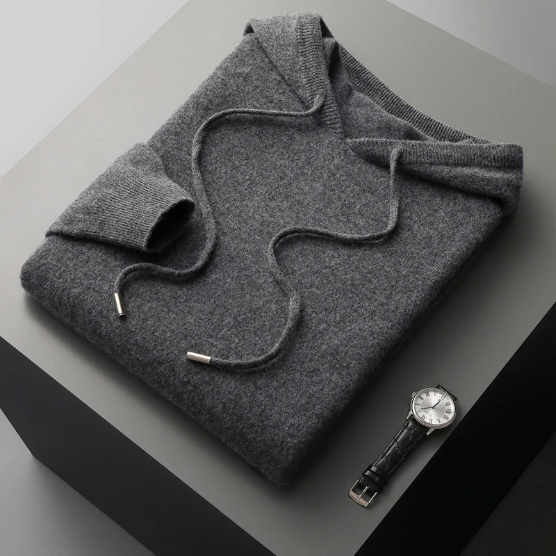 MVLYFLRT Men's 100% Merino Wool Hoodie Pullover Sweatshirt - Casual Autumn Winter Large Tops Long Sleeve