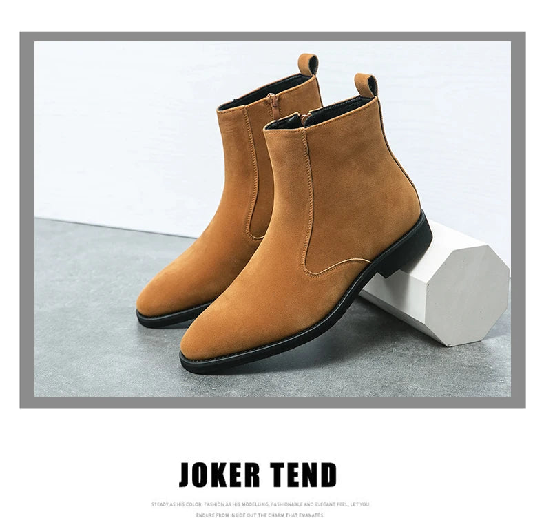 New Arrival Nubuck Suede Leather Boots Men High Top Trend Retro Boots Personality Fashion Mens Casual Chelsea Winter Ankle Boots