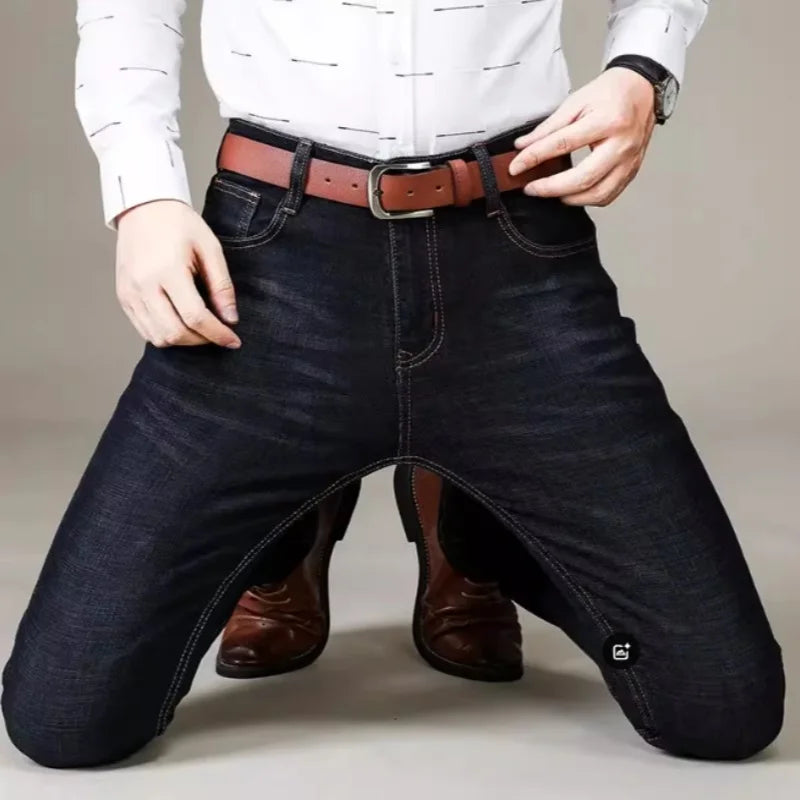 New Men Light Luxury Stretch Slim Fit Pants Comfortable Soft Business Fashion Straight Casual Denim Trousers Male Brand Clothing