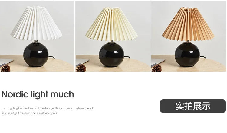 Nordic Girl Room Decorated with Pleated Desk Light Fixtures Korean-style Folding Table Lampshade Cozy Bedroom Bedside Lamp