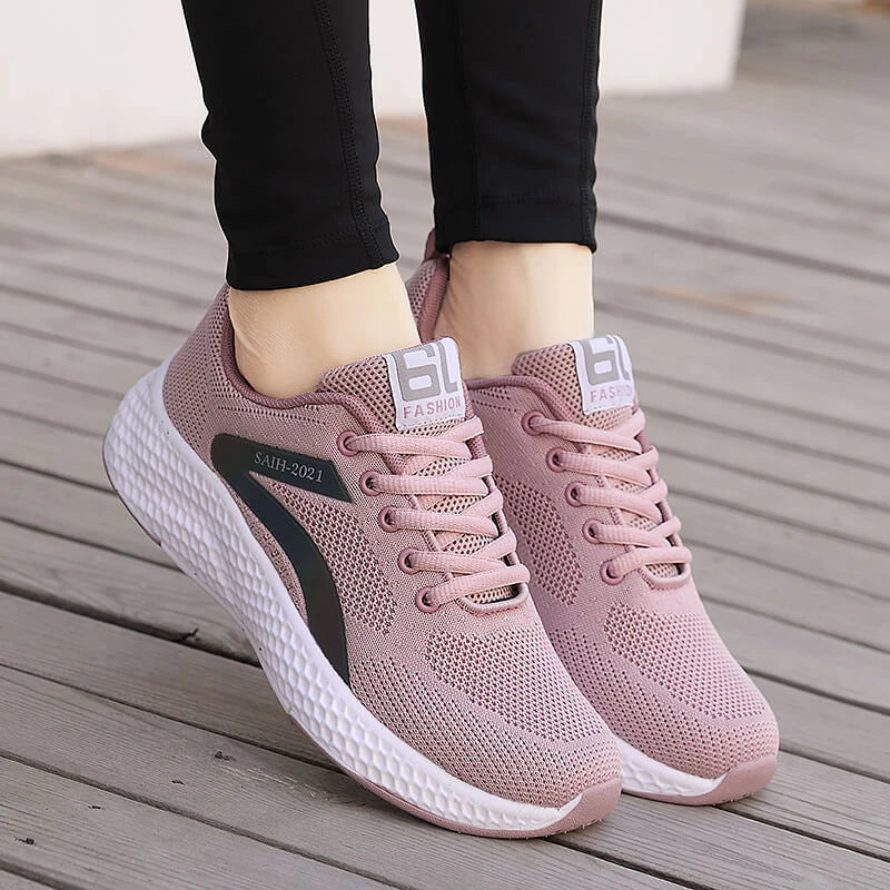 Women's Sports Shoes Comfortable Running Shoes Flying Knit Versatile Lace-Up Casual Shoes For Women Breathable And Fashionable