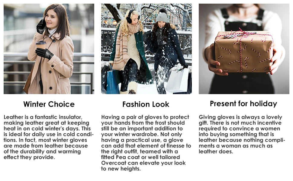 Women's Winter Leather Gloves Touchscreen Warm Driving Lambskin Gloves Cold Weather Fashion