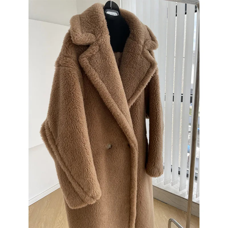New Max Teddy Bear Winter Jacket Real Fur Women Silhouette Teddy Grain Alpaca Sheared Coat Women's Coats