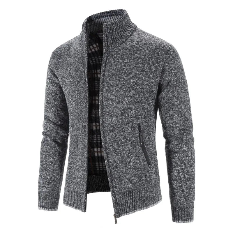 Men's Cardigan Sweater Jackets Winter Thick Warm Stand Collar Knitted Zipper Casual Cardigan Men Daily Solid Color Sweatercoat