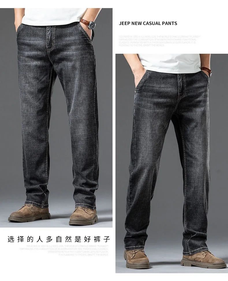 Men's Jeans 2024 Summer Thin Business Casual Loose Straight Pants Fashion Versatile Stretch Pants Large Size 48