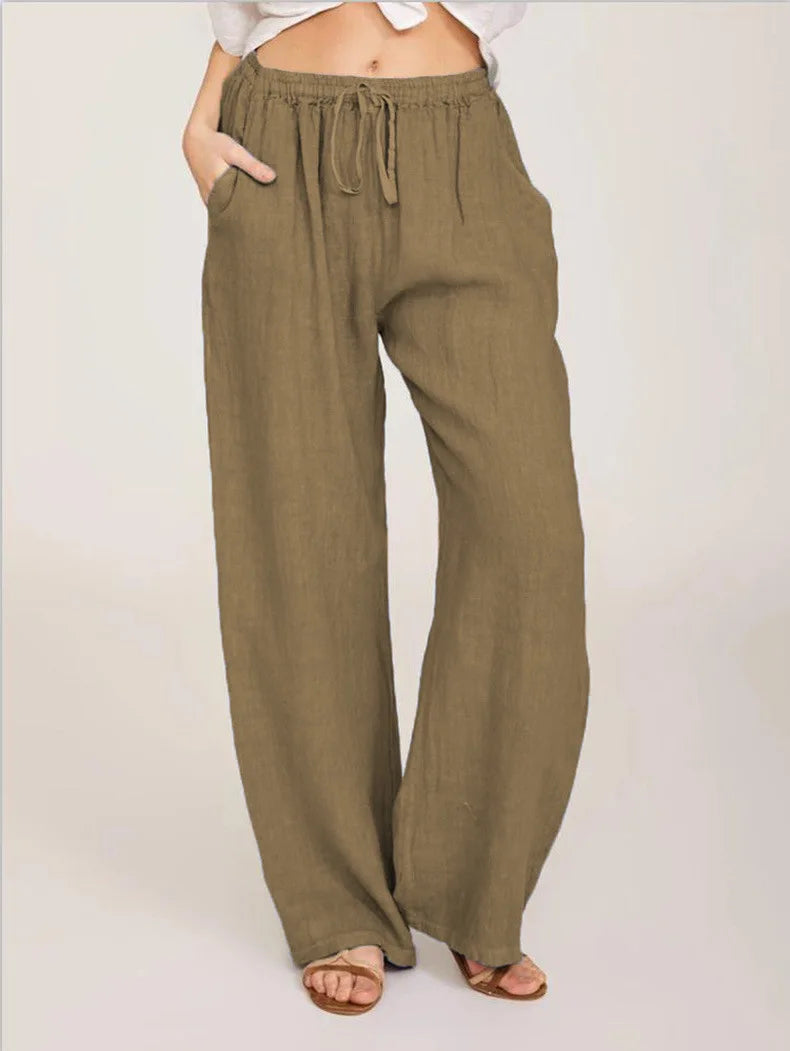 Summer and Autumn New Casual Women's Wear in Europe and America - Large Loose Cotton Hemp Casual Pants