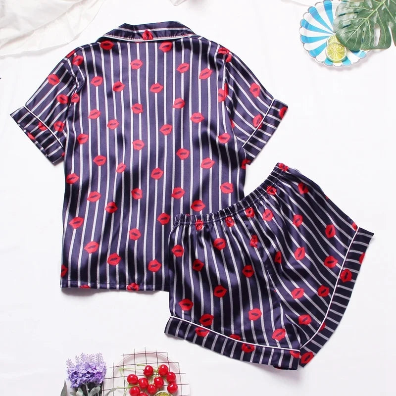 Spring Autumn Pajama Women Silk Satin Pajamas Set Long Sleeve Shirt with Trouser Sleepwear Loungewear Female Pajamas Suits Mujer
