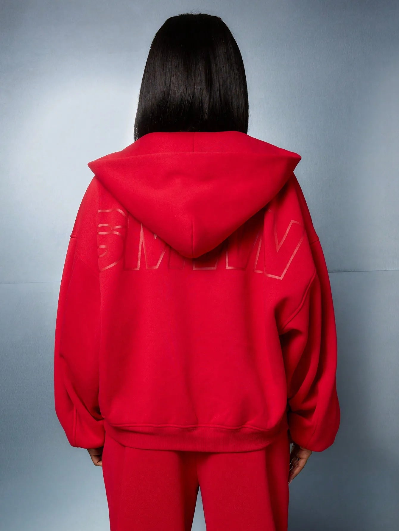 SUMWON Women's Red Oversized Full Zip Hoodie - Cozy Athleisure Streetwear for Fall Winter