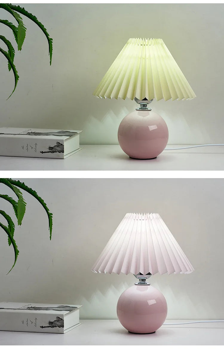 Nordic Girl Room Decorated with Pleated Desk Light Fixtures Korean-style Folding Table Lampshade Cozy Bedroom Bedside Lamp