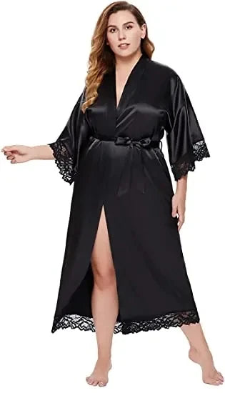 Bride Robe with Lace Sleeves White  Lace Bridal Robe Long Wedding Kimono Robe for Women Bridesmaid Dressing Gown