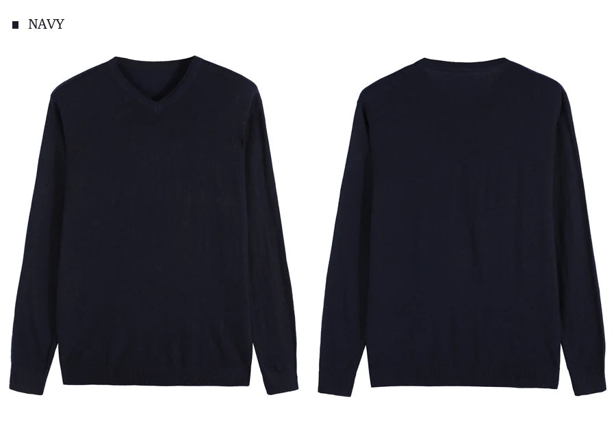 2023 Autumn New Men's V-neck Wool Sweater Business Casual Solid Color Thin Pullover Sweater Brand Clothes Blue Red Black