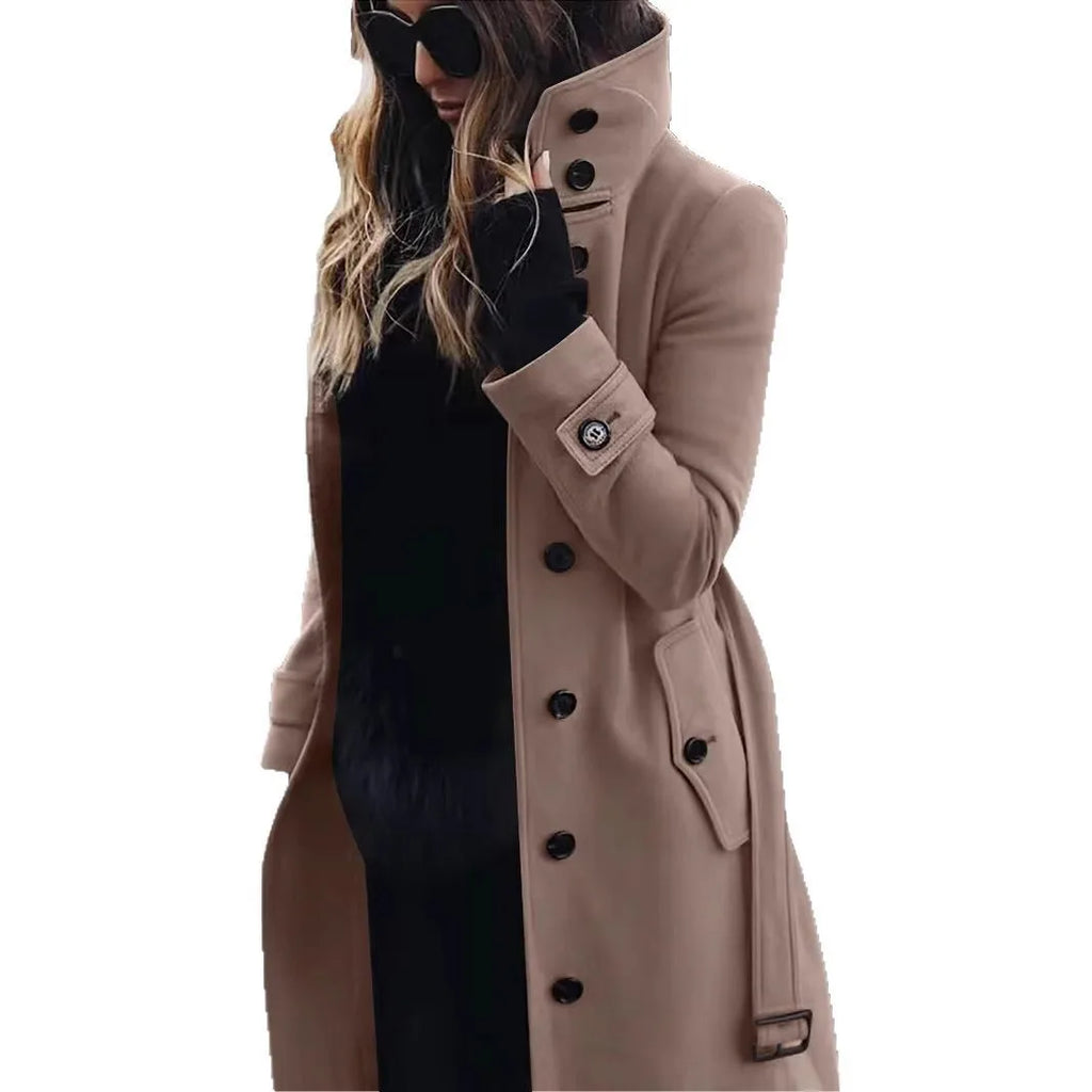 Women's Woolen Long Coat Autumn Winter Jacket Turn-Down Collar Coats Warm Wool Jackets Single Breasted Coat Outerwear Overcoat
