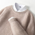 100% Pure Wool Men's Round Neck Thick Pullover Sweater - Youth Knitted Cashmere Sweater with Bottom
