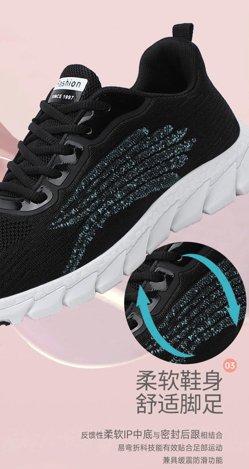 Spring Flying Knitted Breathable Running Shoes Sports Women Casual Shoes Soft Sole Couples Men And Women Small White Shoes