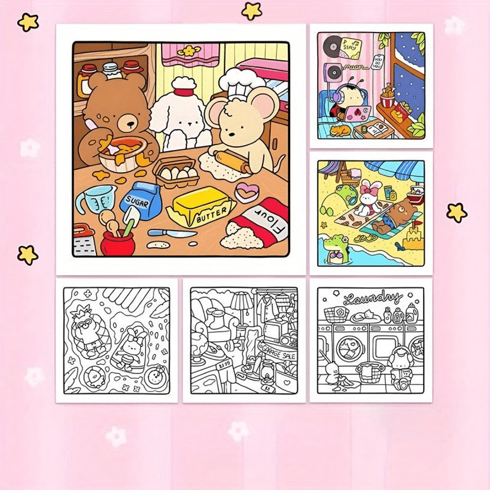 COZY FRIENDS: Cute & Comfy Coloring Book – Adorable Animal Adventures, For Adults & Teens, Stress Relief