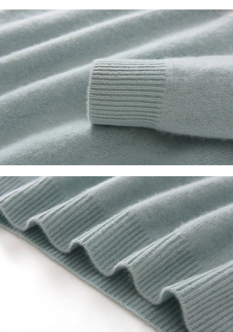 Autumn Winter New Round Neck 100% Cashmere Sweater for Men - Loose Thickened Casual Color Block Pullover Knitted Base Shirt