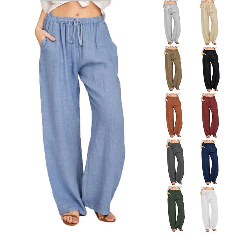 Summer and Autumn New Casual Women's Wear in Europe and America - Large Loose Cotton Hemp Casual Pants