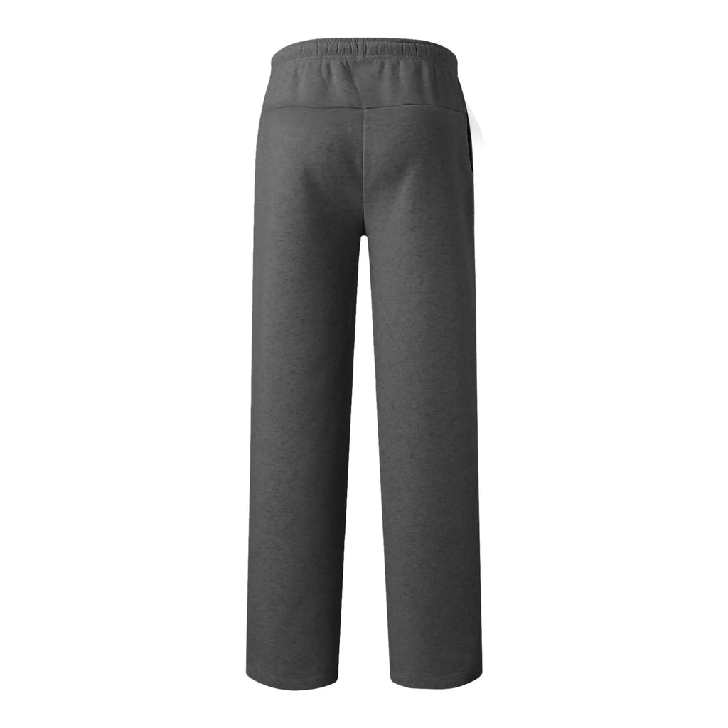 Women New Elastic Waist Pants with Side Pockets Fleece Lined Thick Wide Leg Sweatpants Pure Color Straight Cut