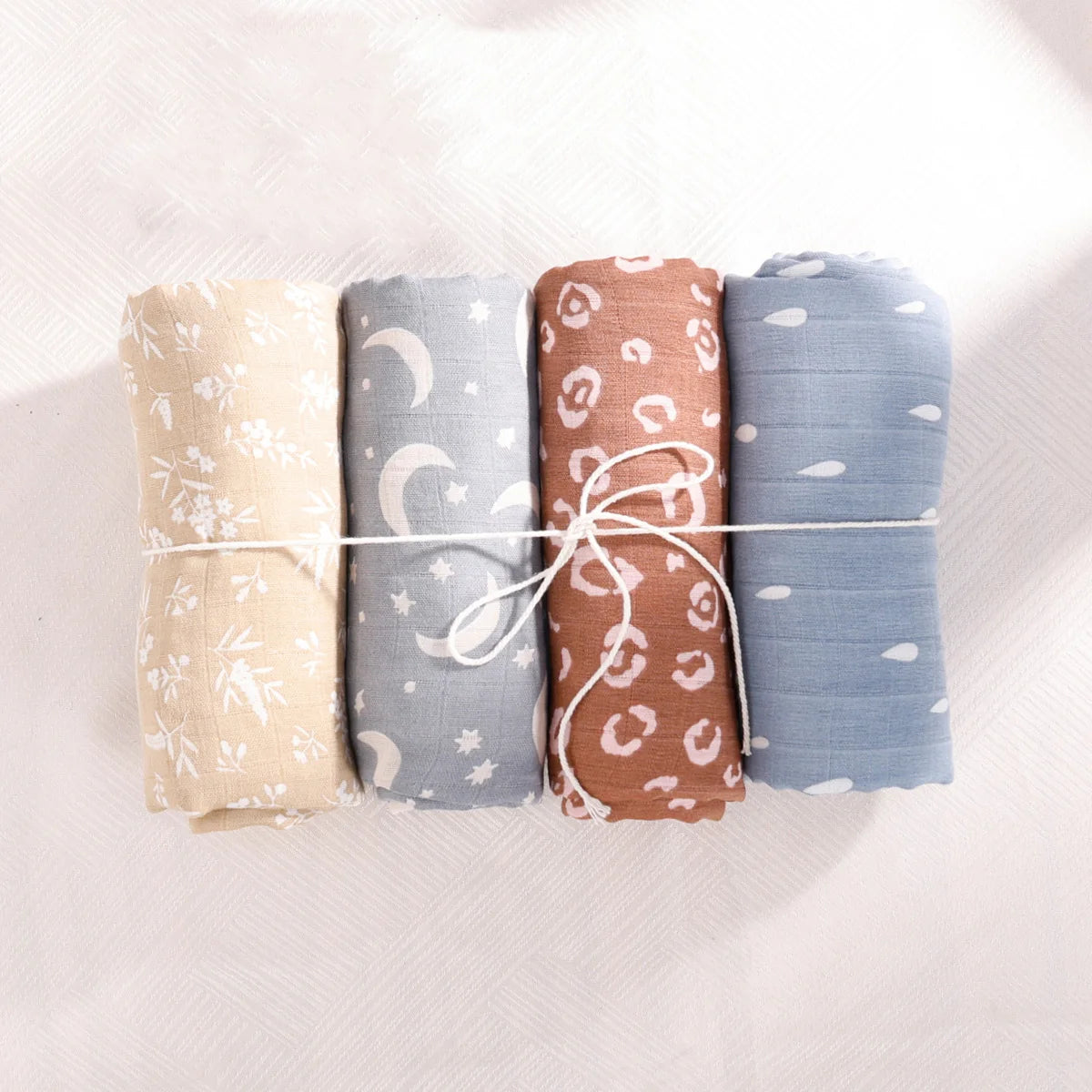 Elinfant 100% Cotton 4PCS Muslin Swaddle Blankets,120*110cm Bamboo Cotton Newborn Baby Bath Towel Wrap
