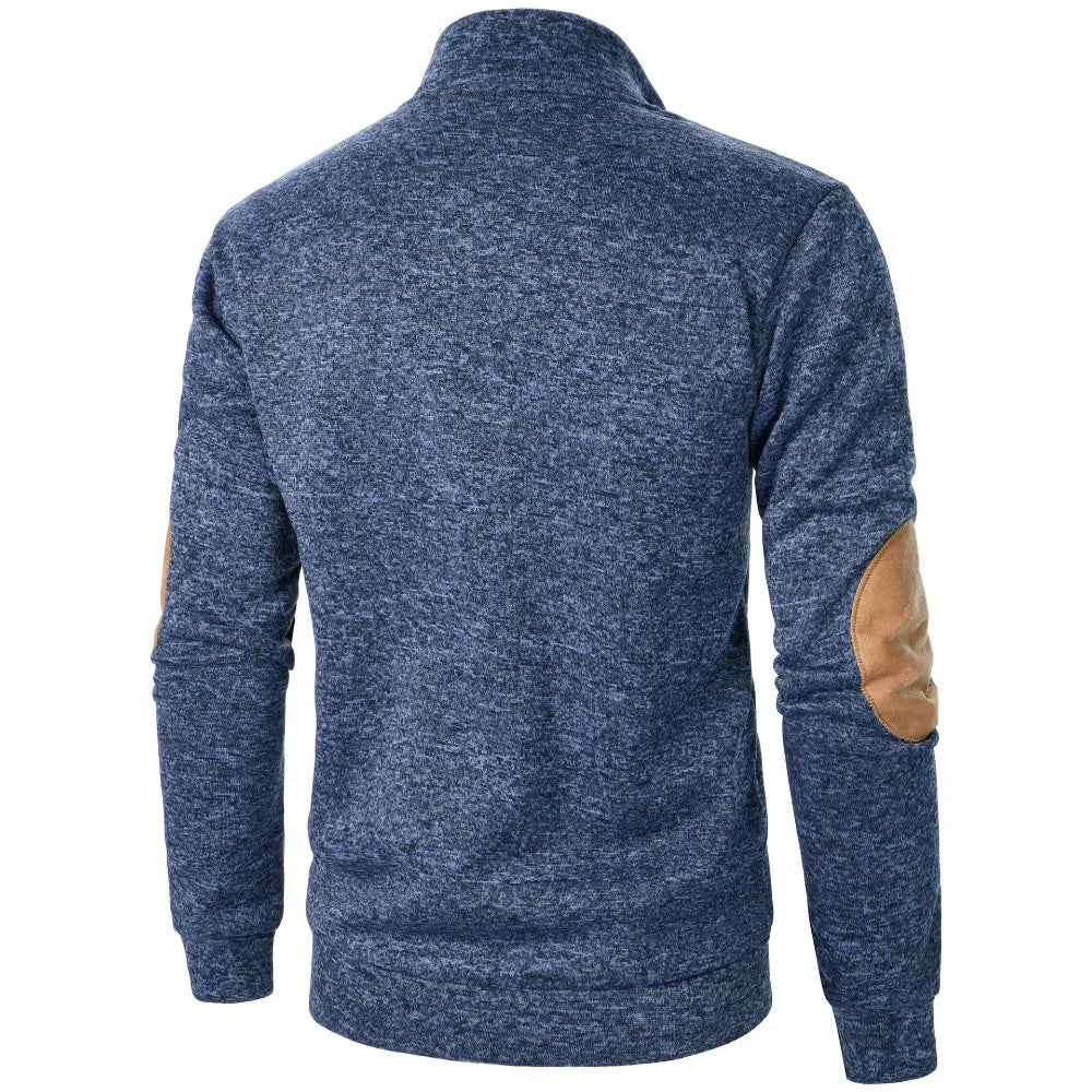 Men's Autumn Sweatshirt Patchwork Contrast Color Hoodies Stand Collar Button Down Vintage Pullovers