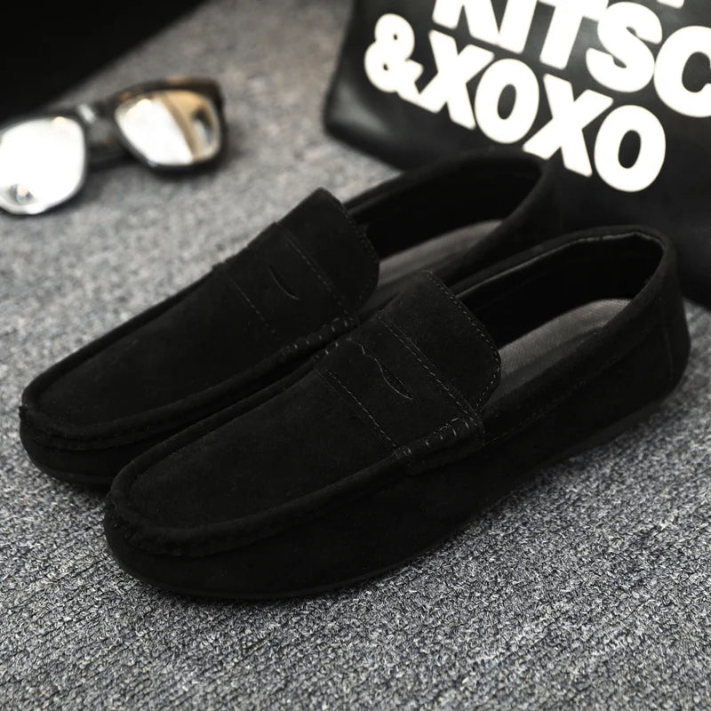 2025 Autumn Deer Leather Casual Men's Shoes Versatile Comfortable Work Shoes Driving Loafers Black, Grey, Khaki Three-Colour