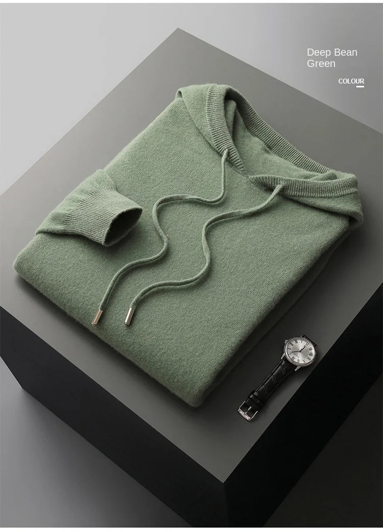 Men's Cashmere One-piece Ready-to-wear Hoodie - 100% Merino Wool Knitted Sweatshirt for Autumn and Winter