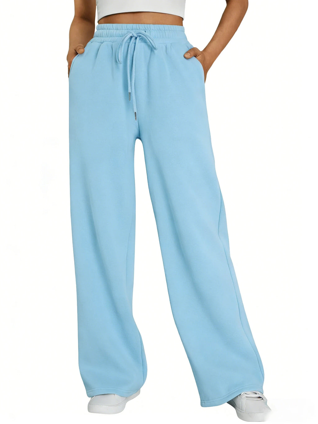 Women's Wide Leg Pants - European and American Fleece Sweatpants with Waist Drawstring - Straight Leg Loose Dance Casual Trousers
