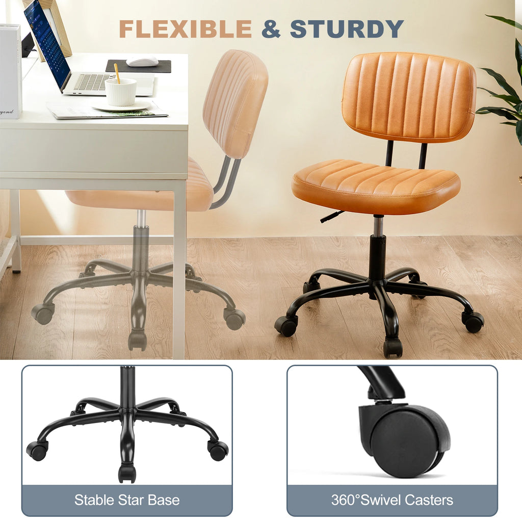 JHK Armless Office Desk Chair with Back Lumbar Support, Height Adjustable PU Leather Computer Chair with 360° Swivel Rolling Wheels