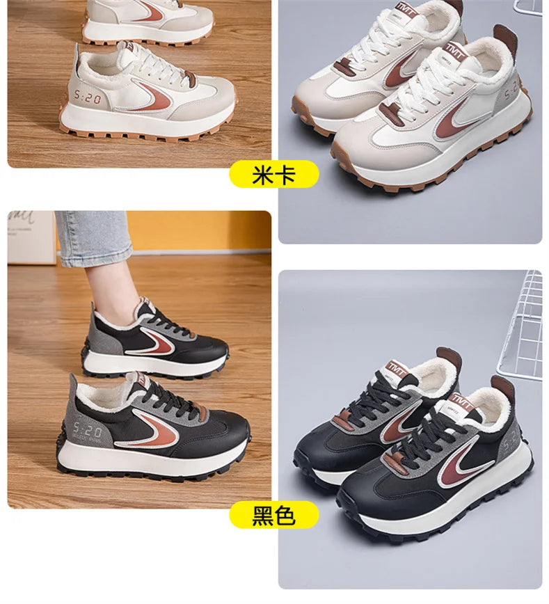 Autumn Winter Chunky Sneaker Women Retro Running Shoes Fashion Casual Fabric Breathable Height Increased Platform Shoes