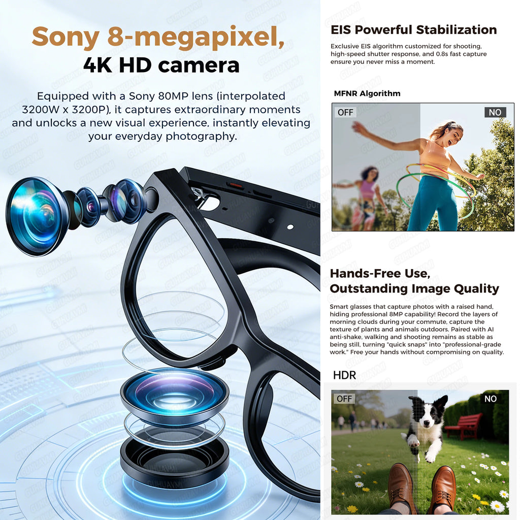 New 800W 4K HD Camera Smart Glasses for Men with 3600mAh Power Bank and 100+ Language Translation, Video Recording, Music Player, and Calling Features