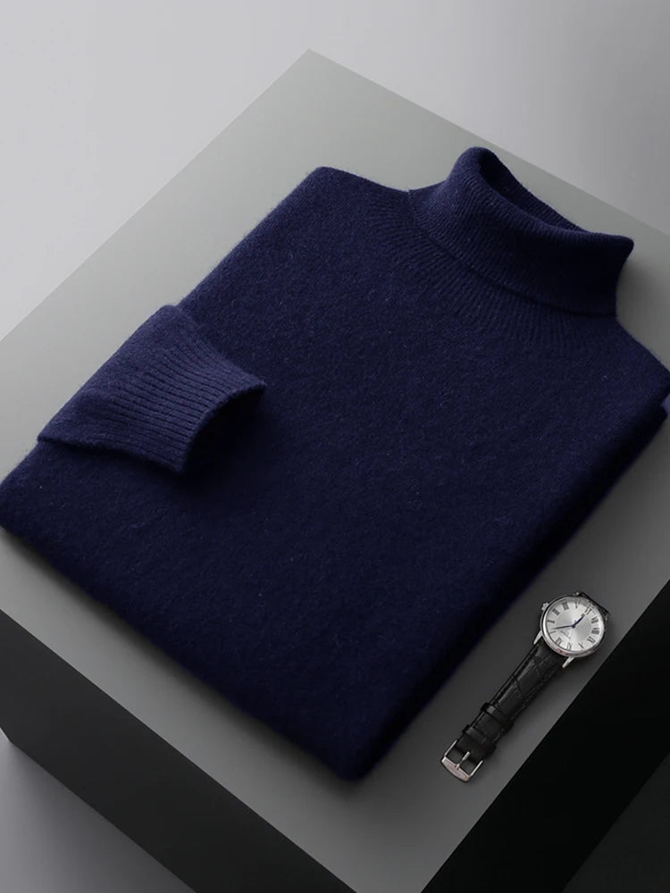 100% Pure Wool One-Piece Ready-to-wear Men's High Lapel Pullover Autumn and Winter Basic Knitted Versatile Sweater Casual Large