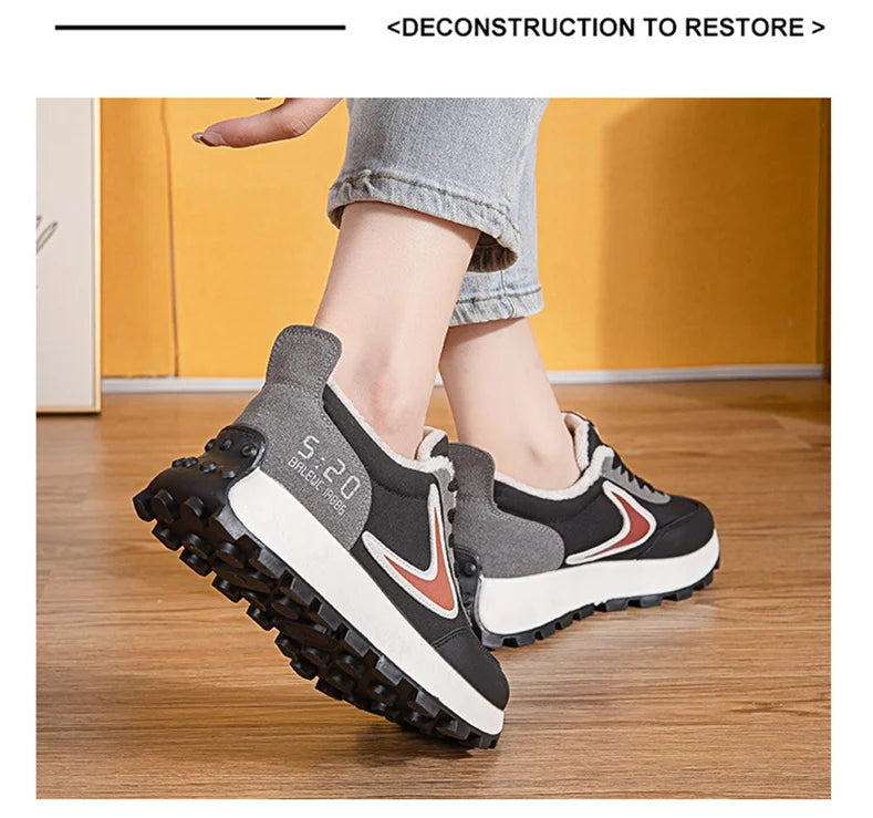 Autumn Winter Chunky Sneaker Women Retro Running Shoes Fashion Casual Fabric Breathable Height Increased Platform Shoes