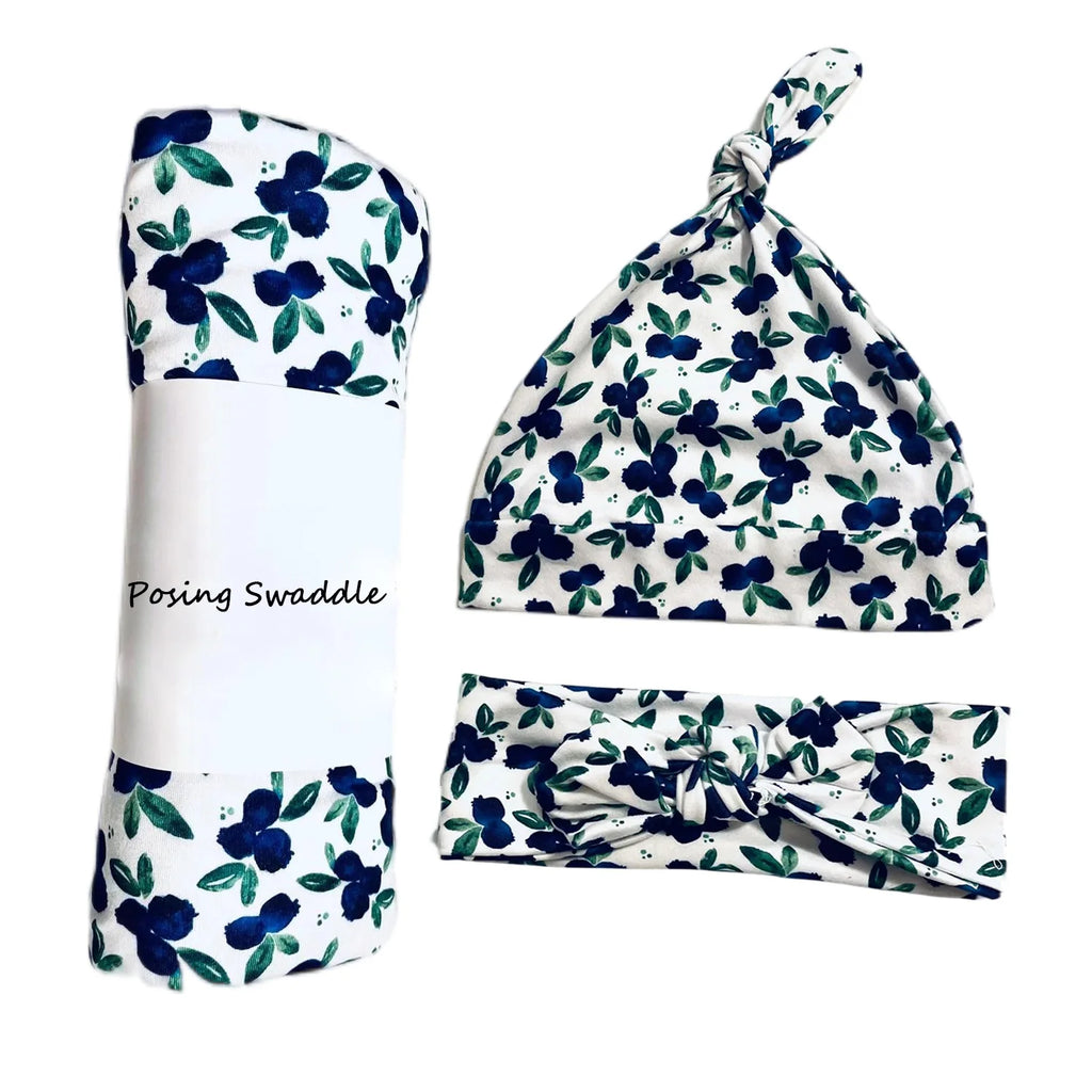 3pc Set Baby Swaddle Wrap for Newborns with Floral Headband