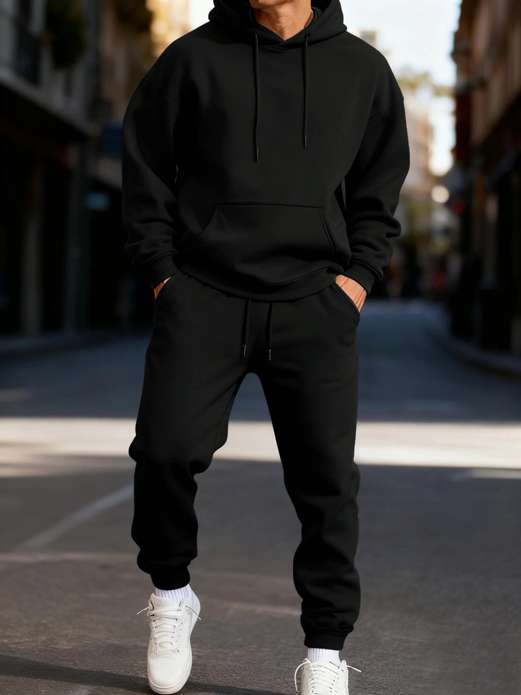 Solid Hoodies Suit Men
