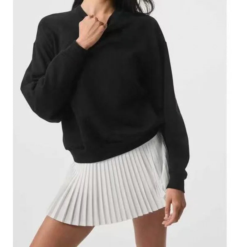 Women Oversized Crewneck Sweatshirt Classic Solid Color Loose Fit Long Sleeve Casual Sports Pullover Comfortable Basic Top Daily