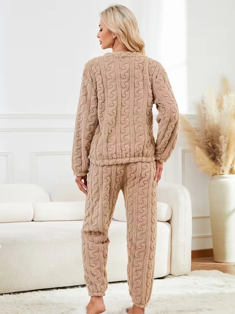 Two-Piece Warm Pajama Set, Thick Coral Velvet Home Wear