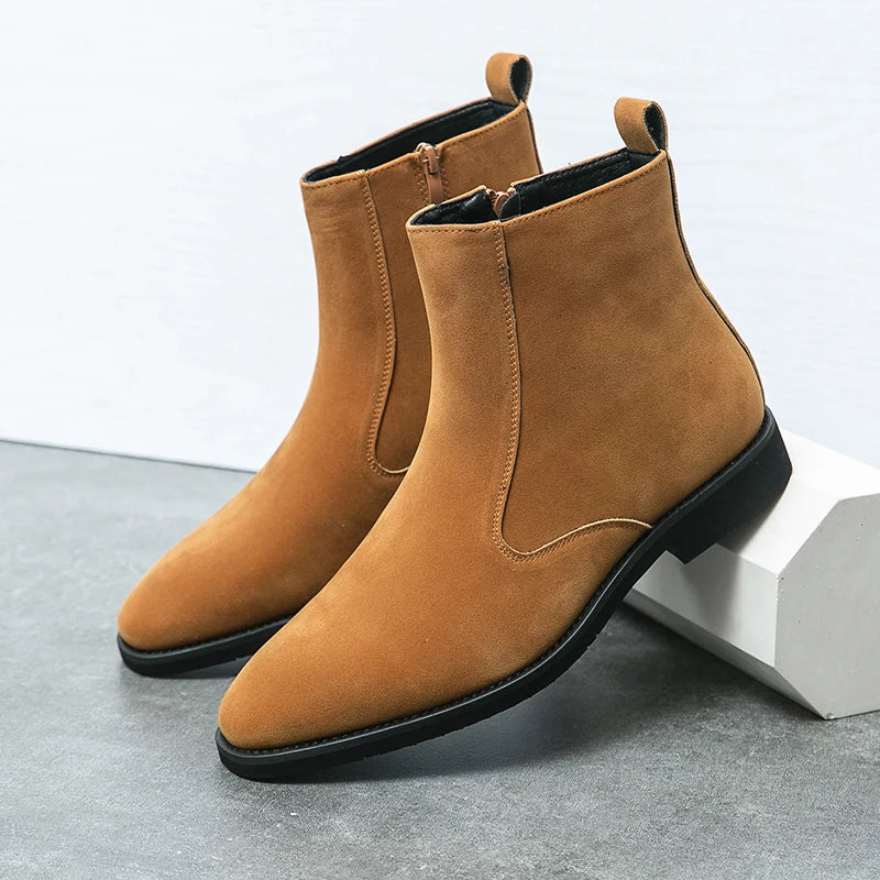 New Arrival Nubuck Suede Leather Boots Men High Top Trend Retro Boots Personality Fashion Mens Casual Chelsea Winter Ankle Boots