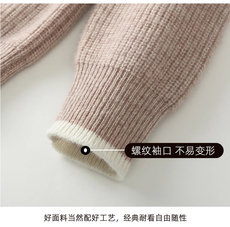 100% Pure Wool Men's Round Neck Thick Pullover Sweater - Youth Knitted Cashmere Sweater with Bottom