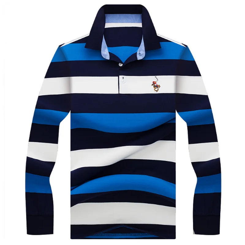 New Autumn Winter Polo Shirt High Quality Brand Cotton Men's Polo Shirt Business Casual Striped Solid Shirt Polo Men Clothing