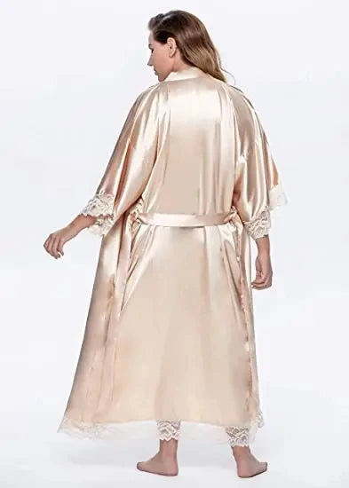 Bride Robe with Lace Sleeves White  Lace Bridal Robe Long Wedding Kimono Robe for Women Bridesmaid Dressing Gown