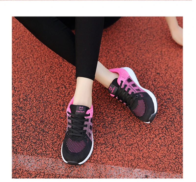 Spring Flying Knit Shoes Korean Casual Student Versatile Lace-Up Mesh Women's Sports Shoes Forrest Gump Comfort