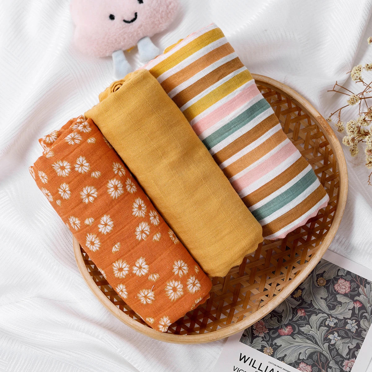 Kangobaby #My Soft Life# 3pcs Set Breathable Baby Muslin Cotton Swaddle Blanket Newborn Bath Towel 120x110cm