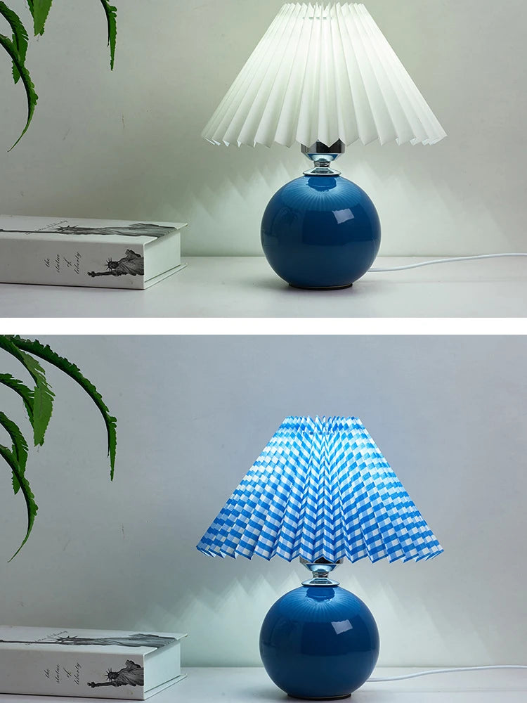 Nordic Girl Room Decorated with Pleated Desk Light Fixtures Korean-style Folding Table Lampshade Cozy Bedroom Bedside Lamp