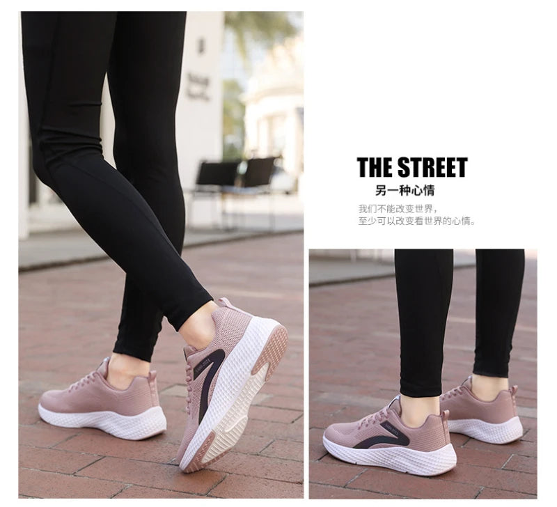 Women's Sports Shoes Comfortable Running Shoes Flying Knit Versatile Lace-Up Casual Shoes For Women Breathable And Fashionable