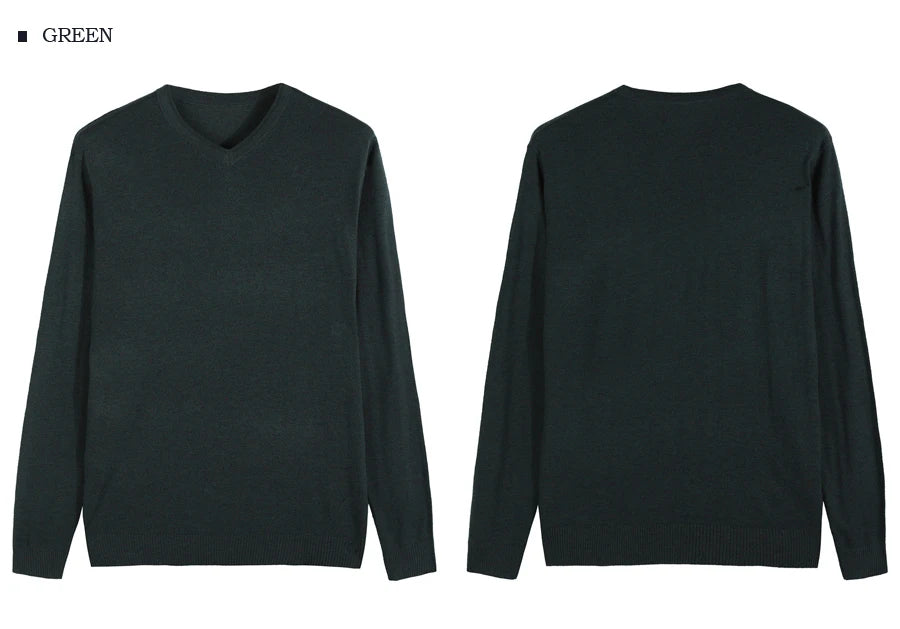 2023 Autumn New Men's V-neck Wool Sweater Business Casual Solid Color Thin Pullover Sweater Brand Clothes Blue Red Black