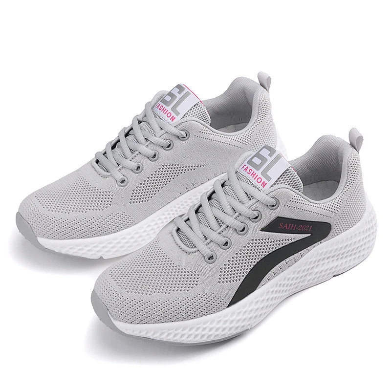 Women's Sports Shoes Comfortable Running Shoes Flying Knit Versatile Lace-Up Casual Shoes For Women Breathable And Fashionable