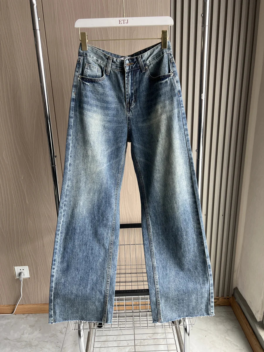 ETJ Wide-leg High-waisted Jeans for Women - Classic Five-pocket Design, Soft Comfortable Ultra-long Jeans