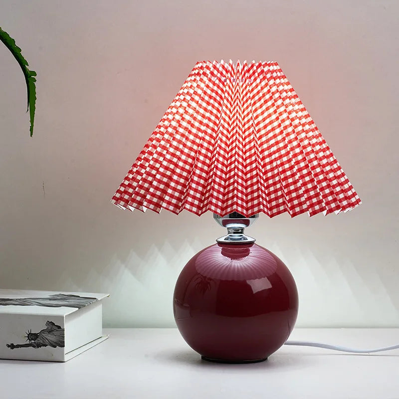 Nordic Girl Room Decorated with Pleated Desk Light Fixtures Korean-style Folding Table Lampshade Cozy Bedroom Bedside Lamp